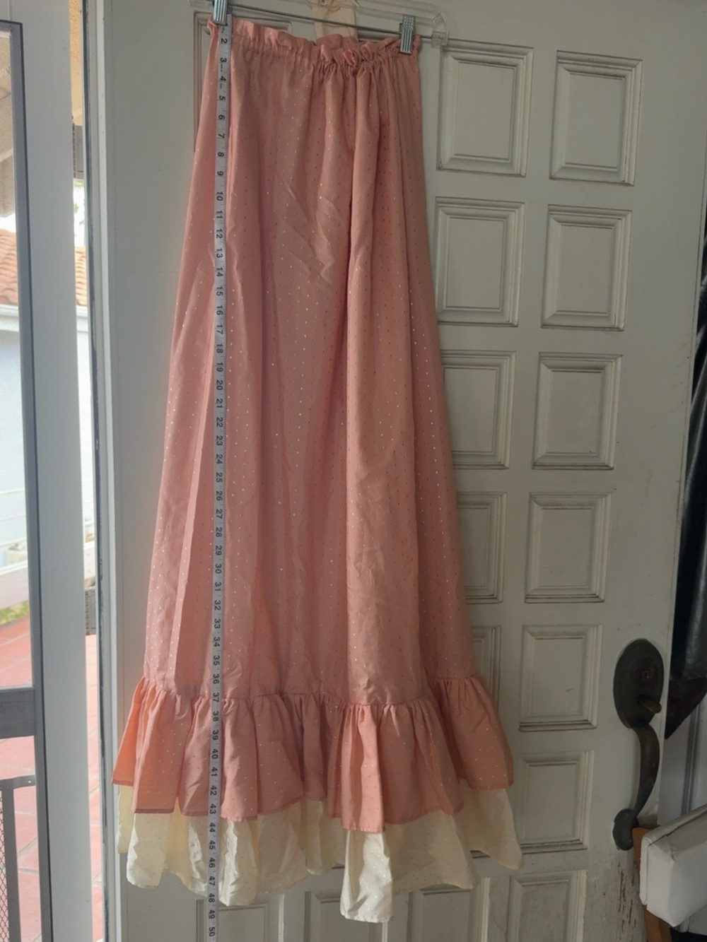 Handmade Strapless Prairie Maxi Dress Pink Cream Ruffle Hem Cottagecore Boho - Picture 5 of 10